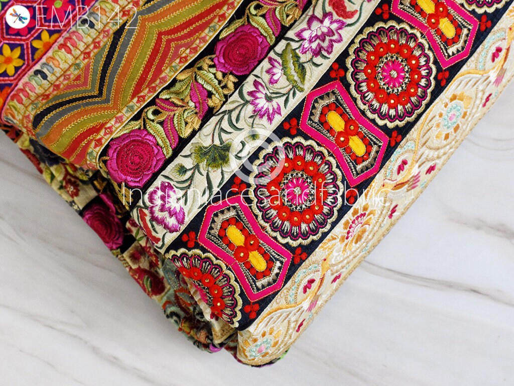 Embroidered Fabric Remnants Saree Border Assorted Indian Sari Etsy