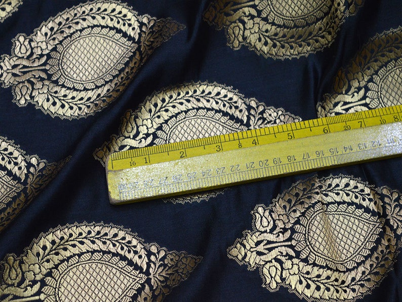 Indian Black Brocade Fabric by the yard Banarasi Fabric Wedding Dress Fabric Sewing Crafting Fabric Bridal Dress Material Costume Fabric