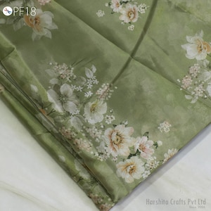 Satin Organza fabric By Yard Indian Floral Print Soft Flowy Summer Dress Shirt Co-ord Set Clothing Party Costumes Drapery Sewing Crafting
