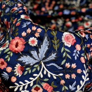 Indian Embroidered by the yard Fabric Sewing DIY Crafting Embroidery Wedding Dresses Fabric Costumes Dolls Bags Cushion Covers Table Runners