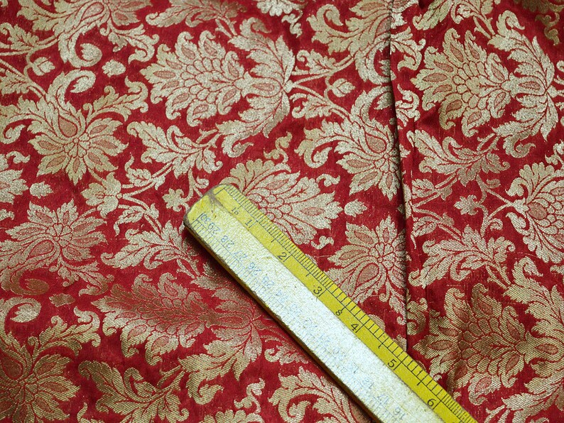 Silk Brocade Fabric in Maroon and Gold with Motifs Indian Silk Dresses Fabric Pure Banarasi Brocade Silk Fabric by the Yard crafting Sewing