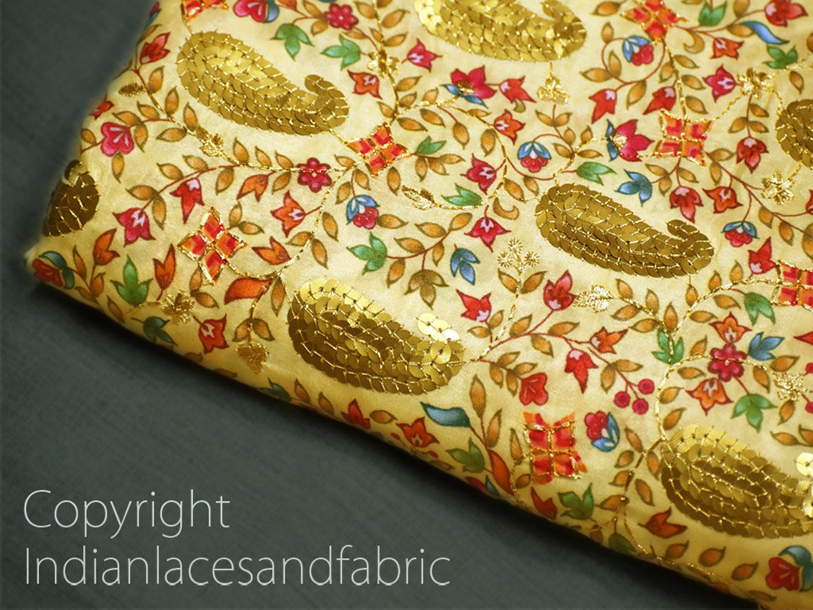 Pale Yellow Sequin Embroidery Fabric Indian Saree Embroidered Etsy