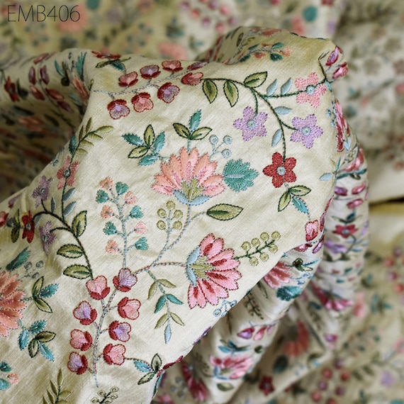 embroidered dress fabric uk Beige Embroidered Fabric by the Yard Sewing DIY Crafting Indian Embroidery  Wedding Dress Costumes Dolls Bags Cushion Covers Table Runners