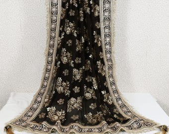 Black Dupatta Georgette Women Bridal Wedding lehenga Heavy Chunni Veil Sequin Scarf Indian Dresses Woman Costumes Gift Her Bridesmaid