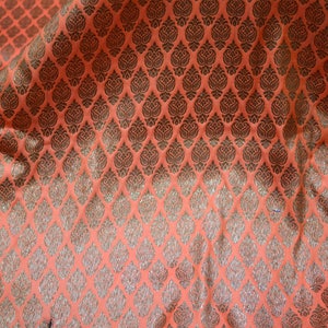 Peach Brocade Indian Wedding Dresses Cushion Covers Home Decor Fabric Banarasi Saeeo by the Yard Banarasi costume lehenga Skirt Fabric