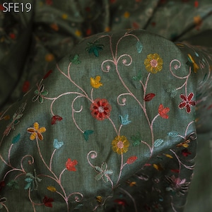 Pure Tussar Silk Embroidered Fabric by the yard Indian Embroidery Raw Silk Wild Natural Handmade Fabric Peace Silk Tussah Dress Material
