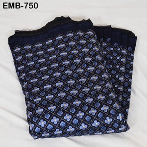 Blue Embroidered Fabric by the yard Sewing DIY Crafting Indian Embroidery Wedding Dress Costumes Bags Throw Pillow Home Decor Blouses