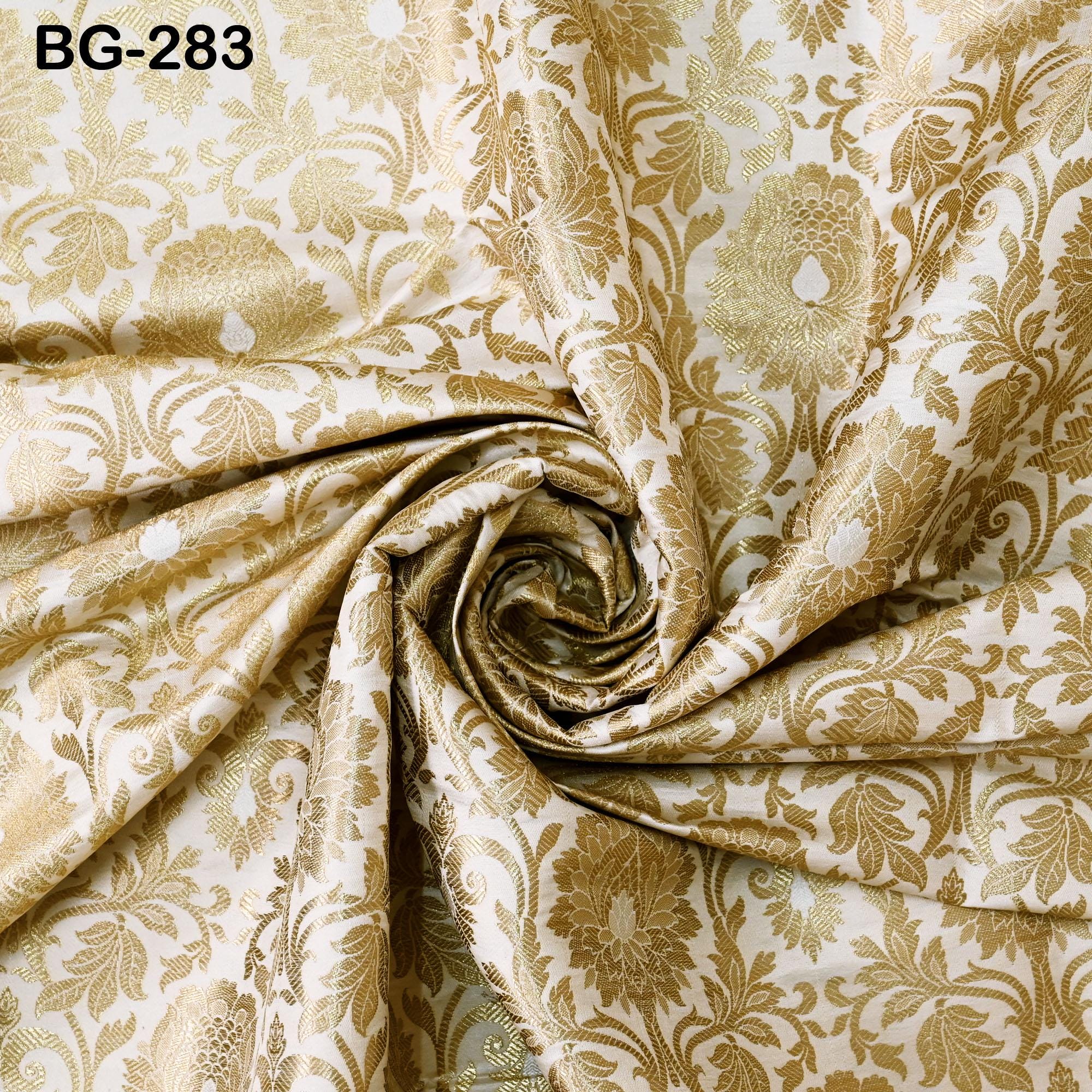 Brocade Fabric in Ivory Gold Weaving Banaras Brocade Wedding Dress ...
