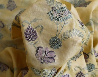 Pure Tussar Silk Embroidery Fabric by the yard Indian Embroidered Raw Silk Wild Natural Handmade Peace Silk Tussah Dresses Material Costumes