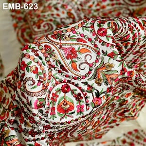 Embroidered Fabric by the yard Sewing DIY Crafting Indian Embroidery Wedding Dresses Dolls Victorian Costumes Long Nehru Coat Blouses Bags