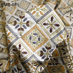 Ivory Wedding Dress Material Embroidered Fabric by the yard Sewing DIY Crafting Indian Embroidery Victorian Costume Dolls Waistcoats