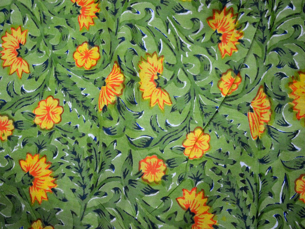 Green Color Indianfloral Fabric by Yard Soft and Stylish | Etsy
