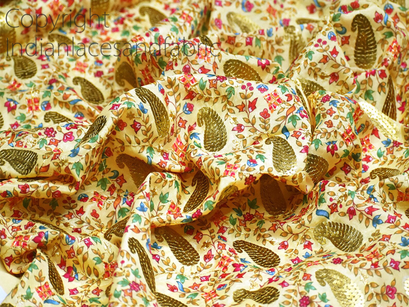 Pale Yellow Sequin Embroidery Fabric Indian Saree Embroidered Etsy