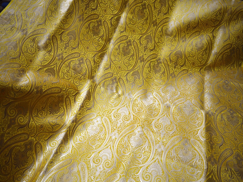 Yellow Brocade Fabric by the Yard Wedding Dress Banarasi - Etsy