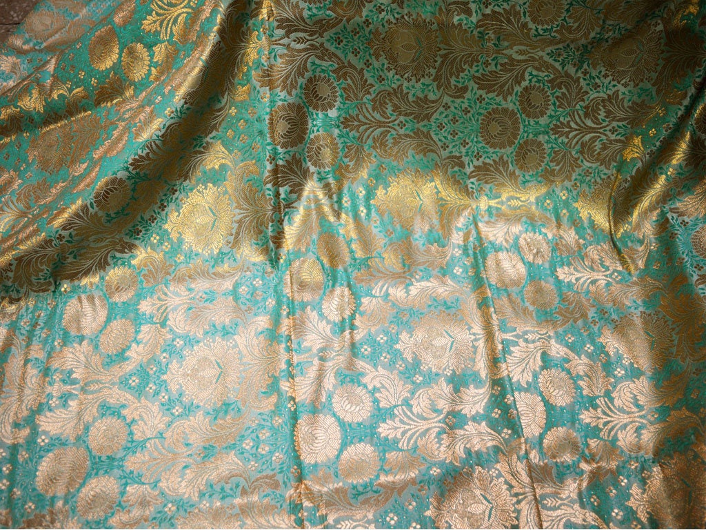Sea Green Brocade Fabric by the Yard Banarasi Brocade Crafting - Etsy