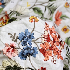 Indian Embroidered Cotton Fabric by the Yard Embroidery Summer Dresses Party Costumes Dolls Bags Cushions Table Runner Sewing DIY Crafting