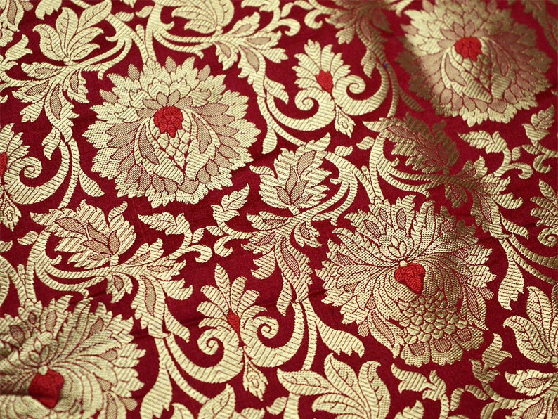 Red Brocade Fabric Banarasi Brocade Fabric by the Yard Etsy