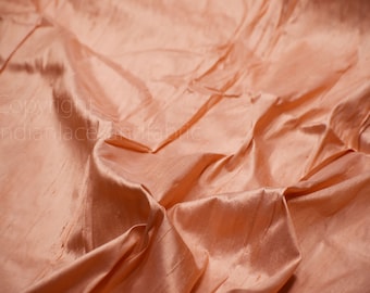 Dark Peach Pure Dupioni Fabric Raw Silk by the Yard Indian Wedding Dresses Pillowcases Drapery Blouses Curtains Cushions Costumes Sewing