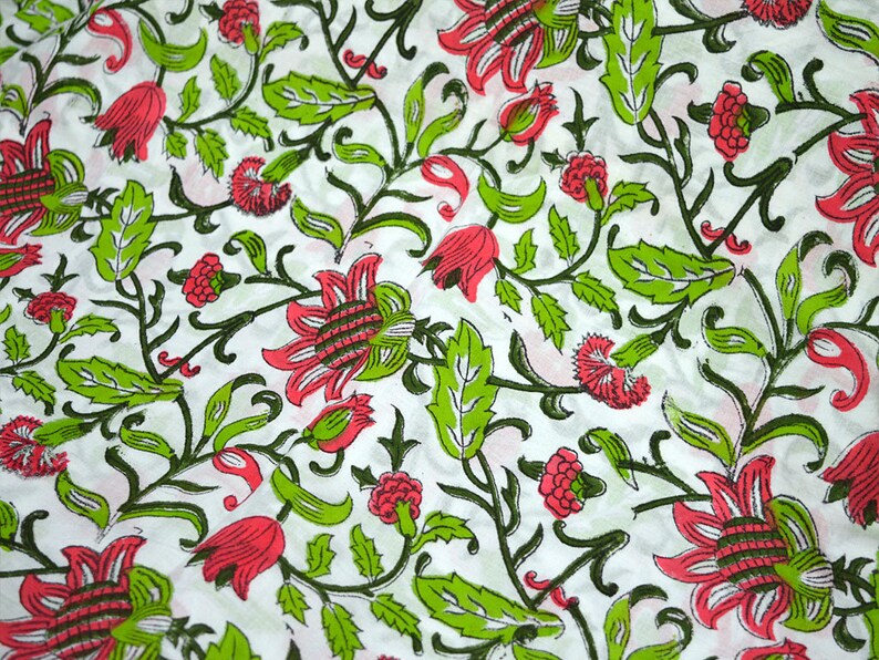 Indian Hand Block Print Cotton Fabric by the Yard Quilting Etsy