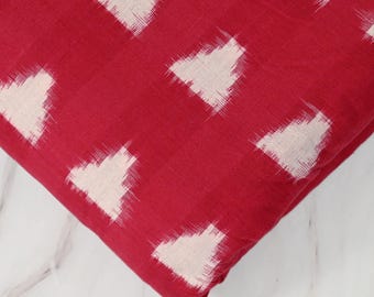 Red Ikat Fabric Yardage Handloom Upholstery Fabric Cotton sold by yard Double Ikat Home Decor Yarn Dyed Quilting Draperies Cushion Covers