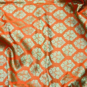 Orange Indian Jacquard Fabric For Bow Ties Brocade By The Yard Wedding Dress Fabric Bridesmaid Dress Banarsi Sewing Crafting Home Furnishing