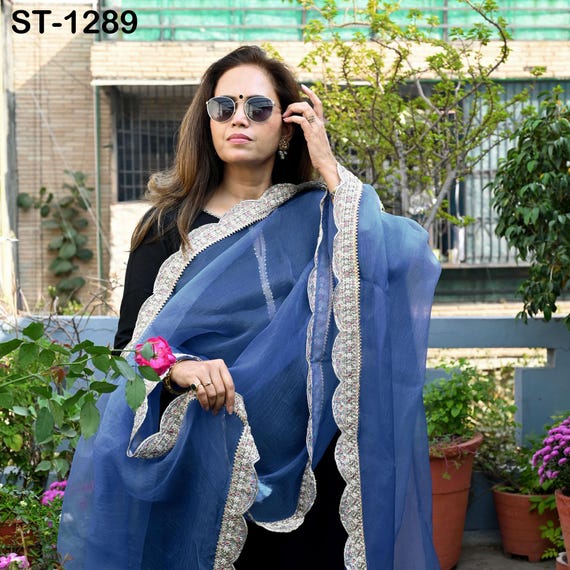 blue faux suede dress Shop Blue Sequence Anarkali with Scallop Dupatta Online main image 1