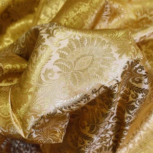 Indian Beige Brocade Fabric by the Yard Banarasi Brocade Wedding Dress Jacket Home Decor Cushion Cover Banaras fabric Crafting Sewing Fabric