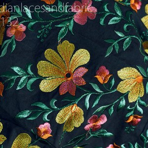 Floral Embroidered Cotton Fabric by the Yard Indian Embroidery Sewing DIY Crafting Women Summer Dresses Costumes Tote Bag Home Decor Curtain