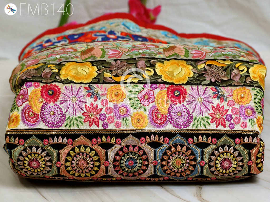 Embroidered Fabric Remnants Saree Border Assorted Indian Sari Etsy