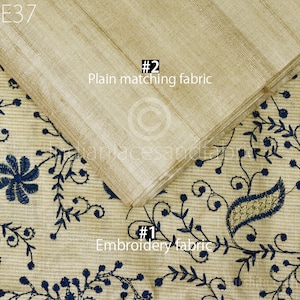 Natural Pure Tussar Silk Embroidered Fabric by the yard Indian Embroidery Raw Silk Wild Natural Handmade Peace Silk Tussah Dress Material