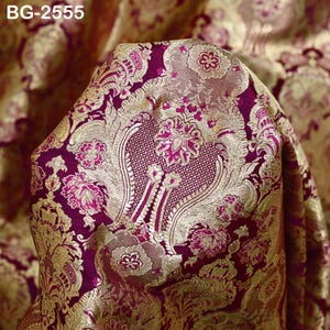 Dark Magenta Brocade Fabric by the Yard Banarasi Fabric Banaras Brocade Silk Wedding Dress Crafting Sewing Cushion Cover Home Décor Costume