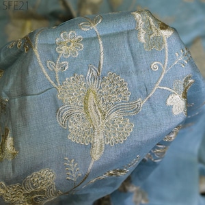 Reine Tussar-Seide, bestickter Stoff, Meterware, indische Stickerei, Rohseide, wild, natürlich, handgefertigter Stoff, Friedensseide, Tussah