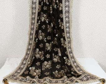 Embroidered Dupatta, Designer Black Sequin Stole, Festive | Georgette | 2.5 Yards, 40 Inches Wide