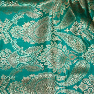 Sea Green Brocade Fabric Banarasi for Wedding Dress lehenga Skirt Banaras Brocade Fabric by the Yard Costume fabric Crafting Cushion Cover