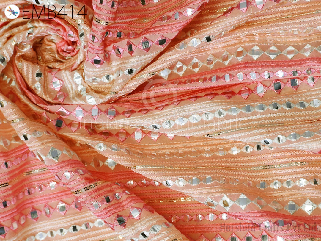 Peach Indian Embroidered Fabric by the Yard Embroidery Sewing