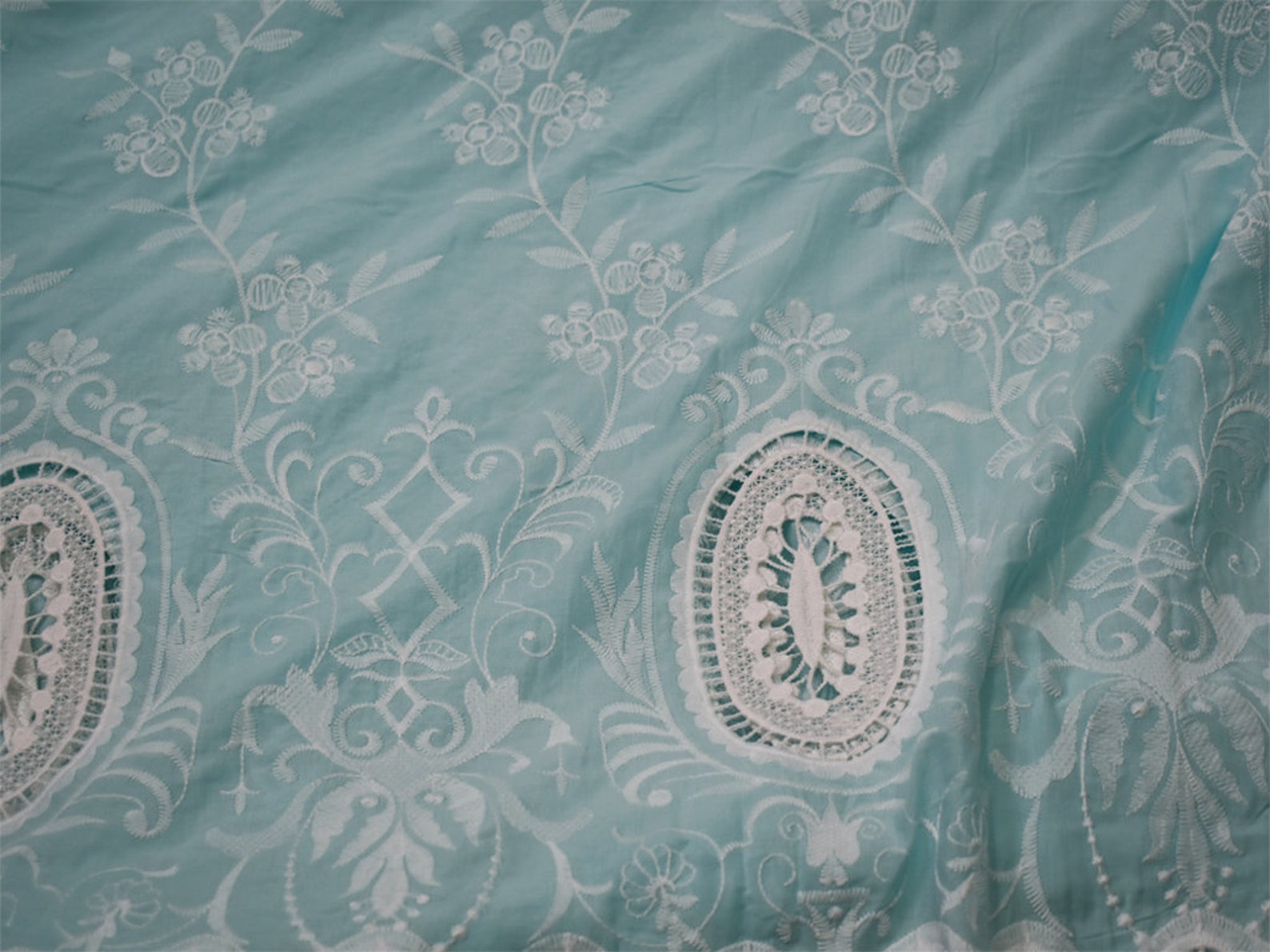 52'' Mint Blue Embroidered Fabric Summer Evening Etsy