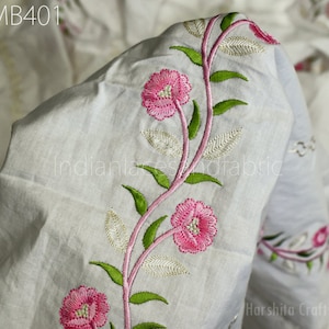 Floral Embroidered Cotton Fabric by the Yard Indian Embroidery Sewing DIY Crafting Women Summer Dresses Costumes Tote Bag Home Decor Curtain