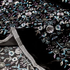 Black Indian Embroidered Velvet Fabric by the yard Sewing DIY Crafting Wedding Dress Costumes Doll Cushion Cover Table Runner Quilting