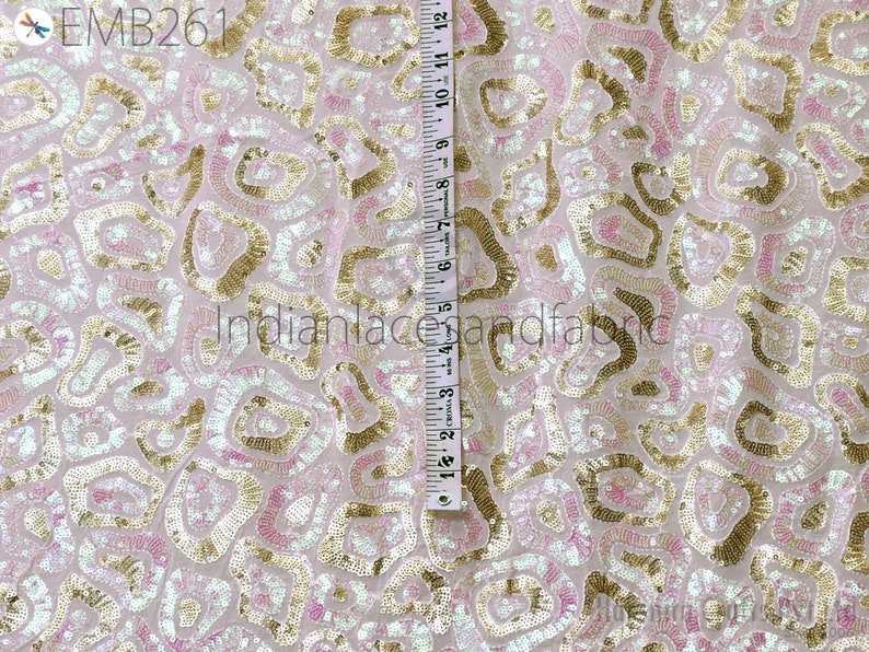 Buy Sequin Embroidery Fabric by the Yard Indian White Online