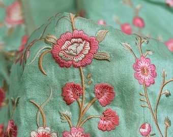 Indian Embroidered Dupioni Fabric by the Yard Sewing Crafting Wedding Dresses Costumes Dolls Bags Cushion Covers Table Runners Upholstery