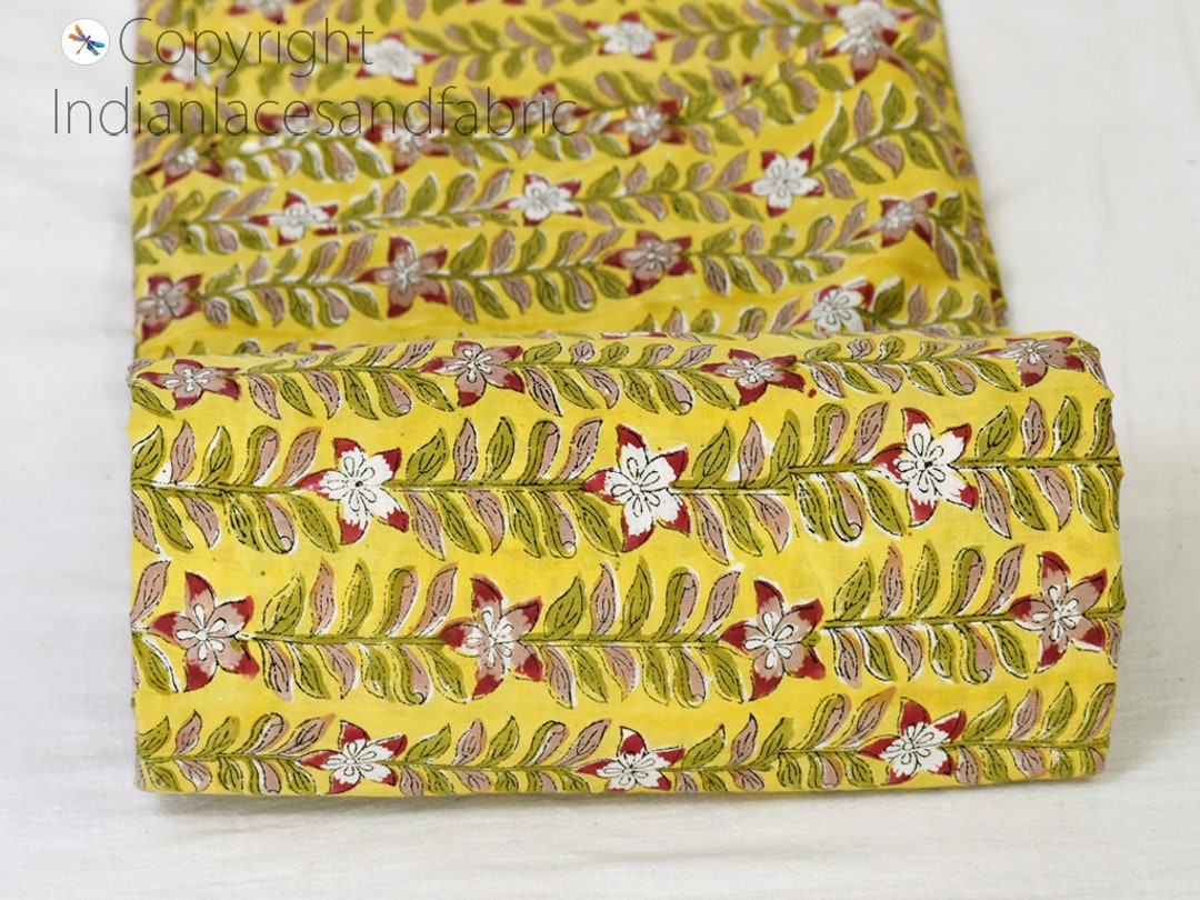 Yellow Hand Block Printed Cotton Fabric (3 mtrs)