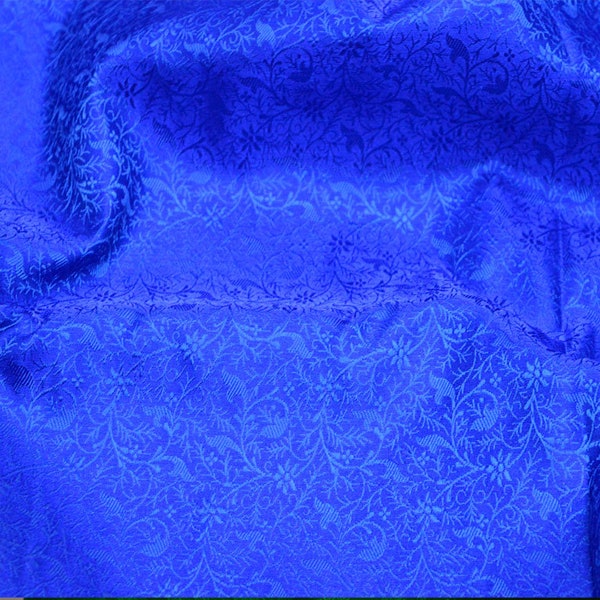 Royal Blue Jacquard Fabric Wedding Dress Brocade Fabric by the yard for vest jacket Banarasi Silk Bridesmaid dress Sewing Crafting Costume