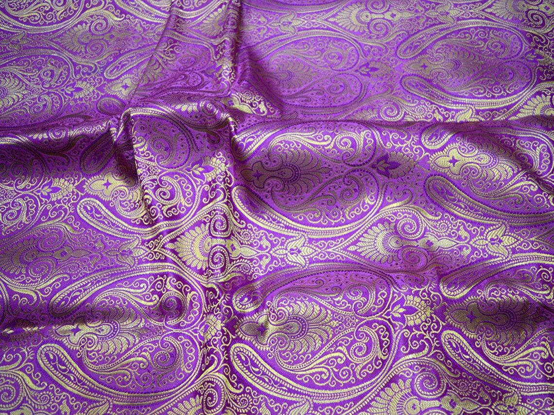 Purple Brocade Fabric by the Yard Wedding Dress Fabric Banaras Etsy