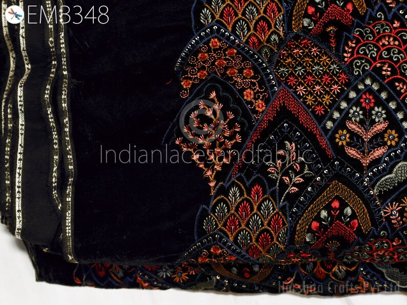 Black Indian Embroidered Velvet Fabric by the Yard Sewing DIY Etsy