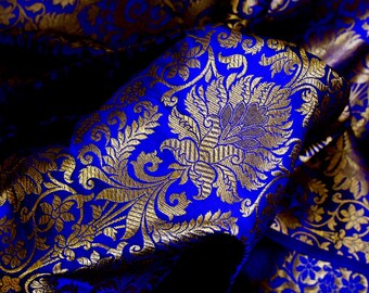 Indian Blended Silk Royal blue Gold Weaving Banarasi Brocade by the Yard fabric Wedding Dress Bridesmaid lehenga jackets home decor brocade