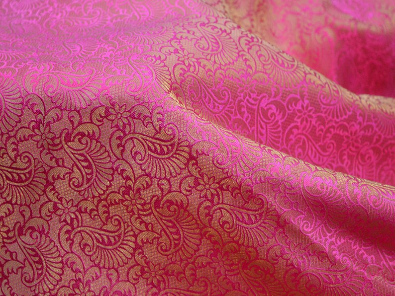 Brocade Fabric Fuchsia Gold brocade jacquard fabric Indian Etsy