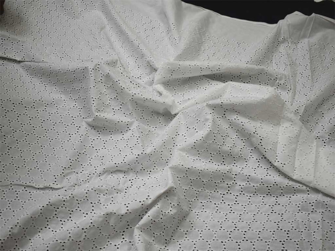 44 White Sewing Embroidered Eyelet Cotton Lace Fabric by - Etsy