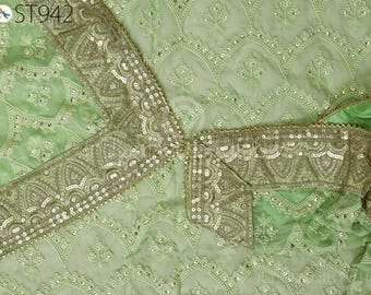 Embroidered Dupatta, Chikankari Georgette Stole | Mint Green Gold | 2.4 Yard, 86X34 Inches