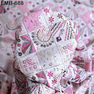 White Wedding Material Embroidered Fabric by the yard Sewing Crafting Indian Embroidery Victorian Costumes Waistcoats Longline Jackets Dress
