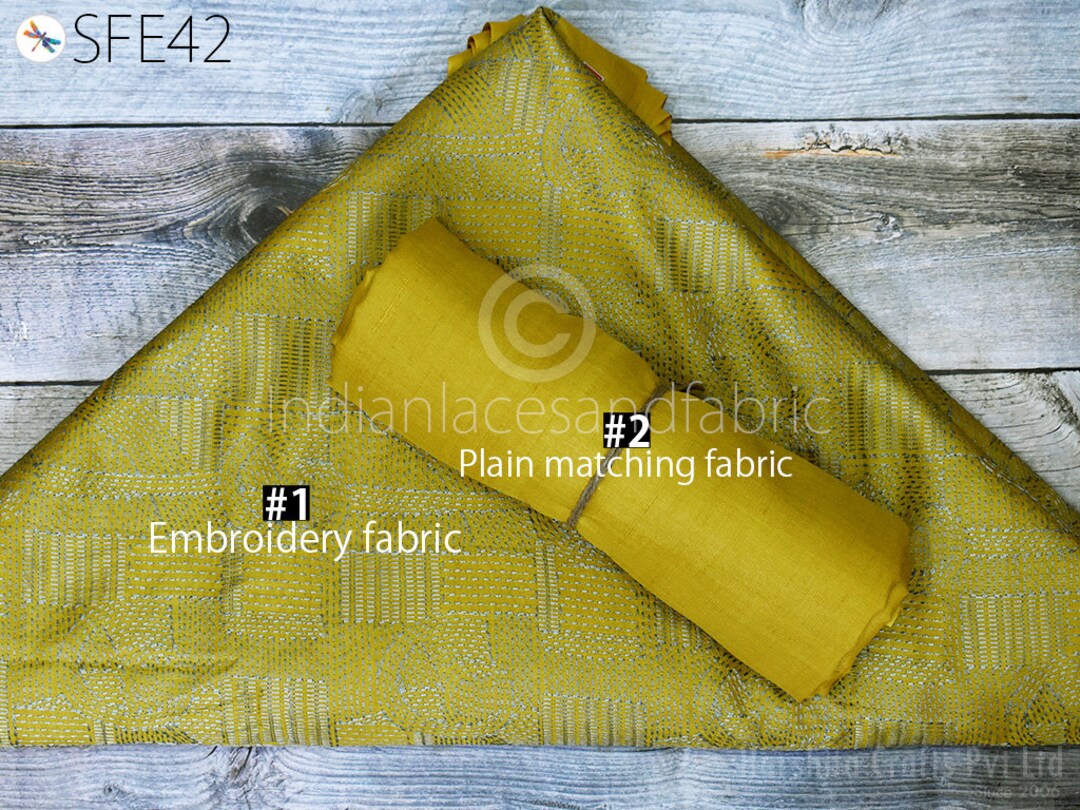 Yellow Pure Silk Embroidered Fabric by the Yard Tussar Fabric Etsy